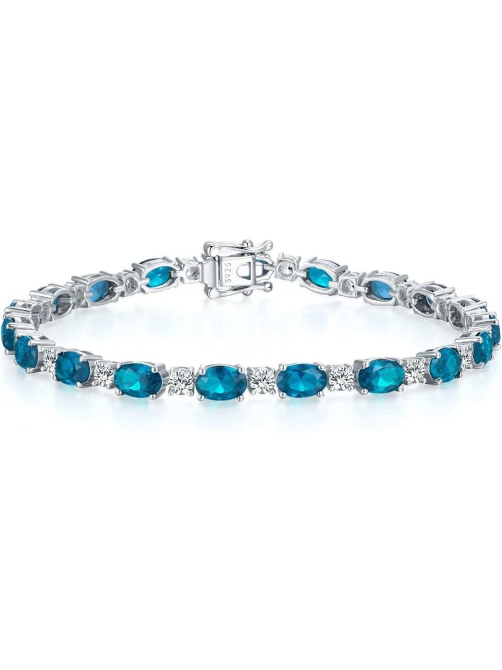 Women's Green Blue 7 Inches Sterling Silver Birthstone Tennis Bracelet Jewelry